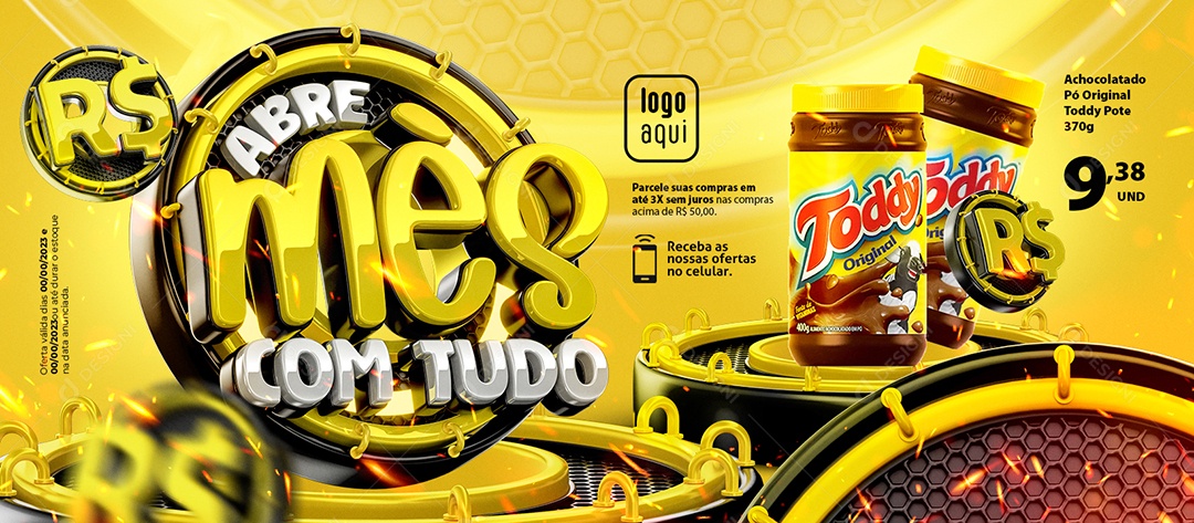 Social Media Banner Abre Mês Com Tudo Supermercado Toddy Original PSD Editável