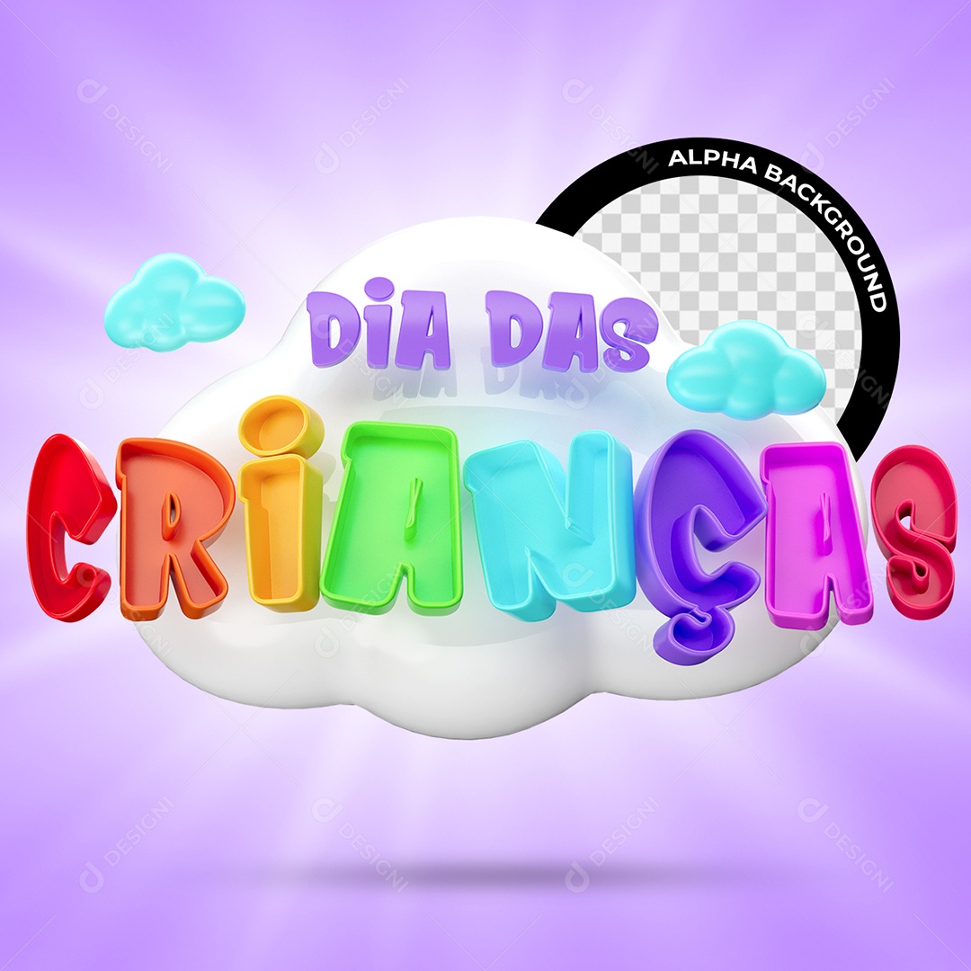 Dia das Crianças Selo 3D Colorido para Composição PSD