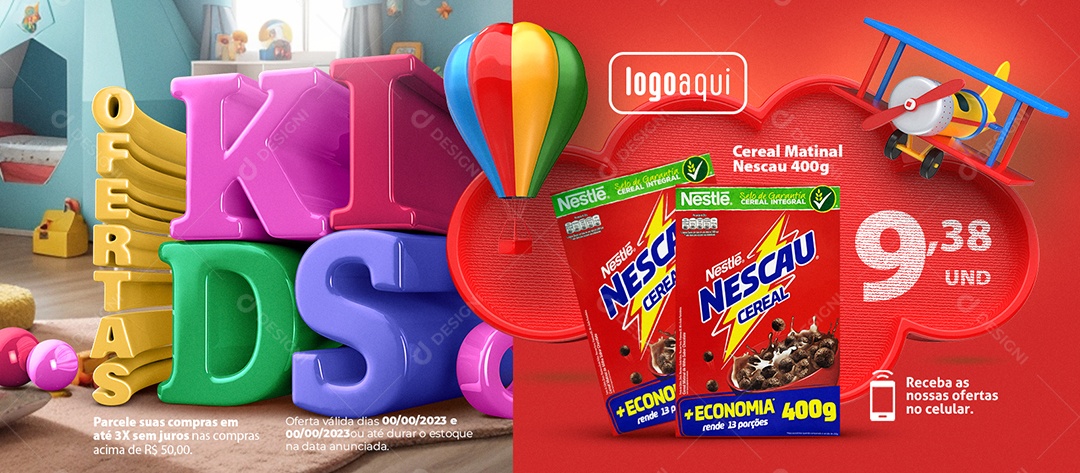 Banner Ofertas Kids Supermercado Cereal Matinal Social Media PSD Editável