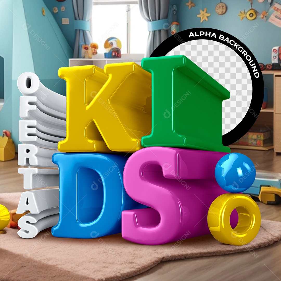 Ofertas Kids Selo 3D Colorido para Composição PSD