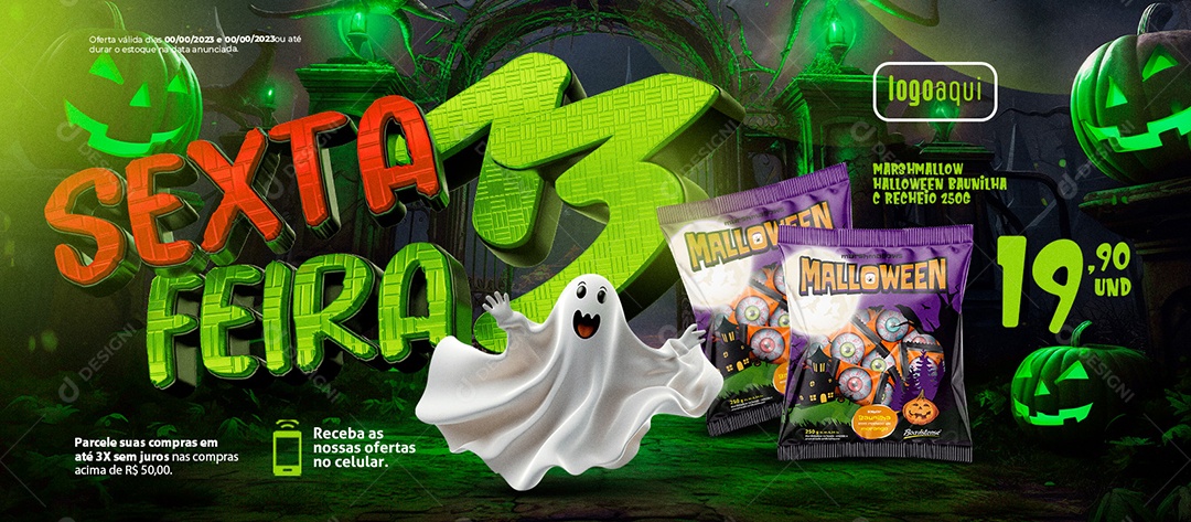 Social Media Banner Sexta Feira 13 Marshmallow Halloween Baunilha PSD Editável