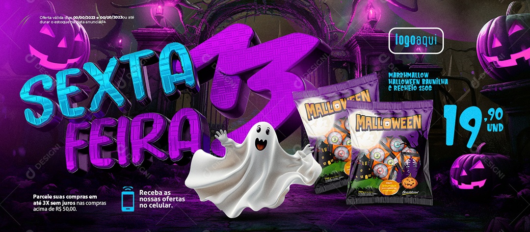 Banner Sexta Feira 13 Marshmallow Halloween Baunilha Social Media PSD Editável