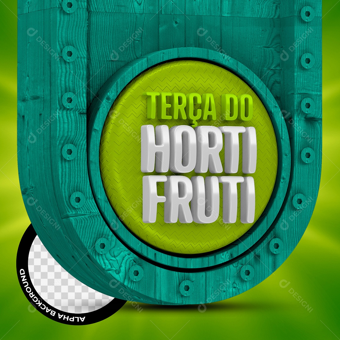 Terça Do Hortifruti Selo 3D Verde Branco e Verde Selo 3D para Composição PSD