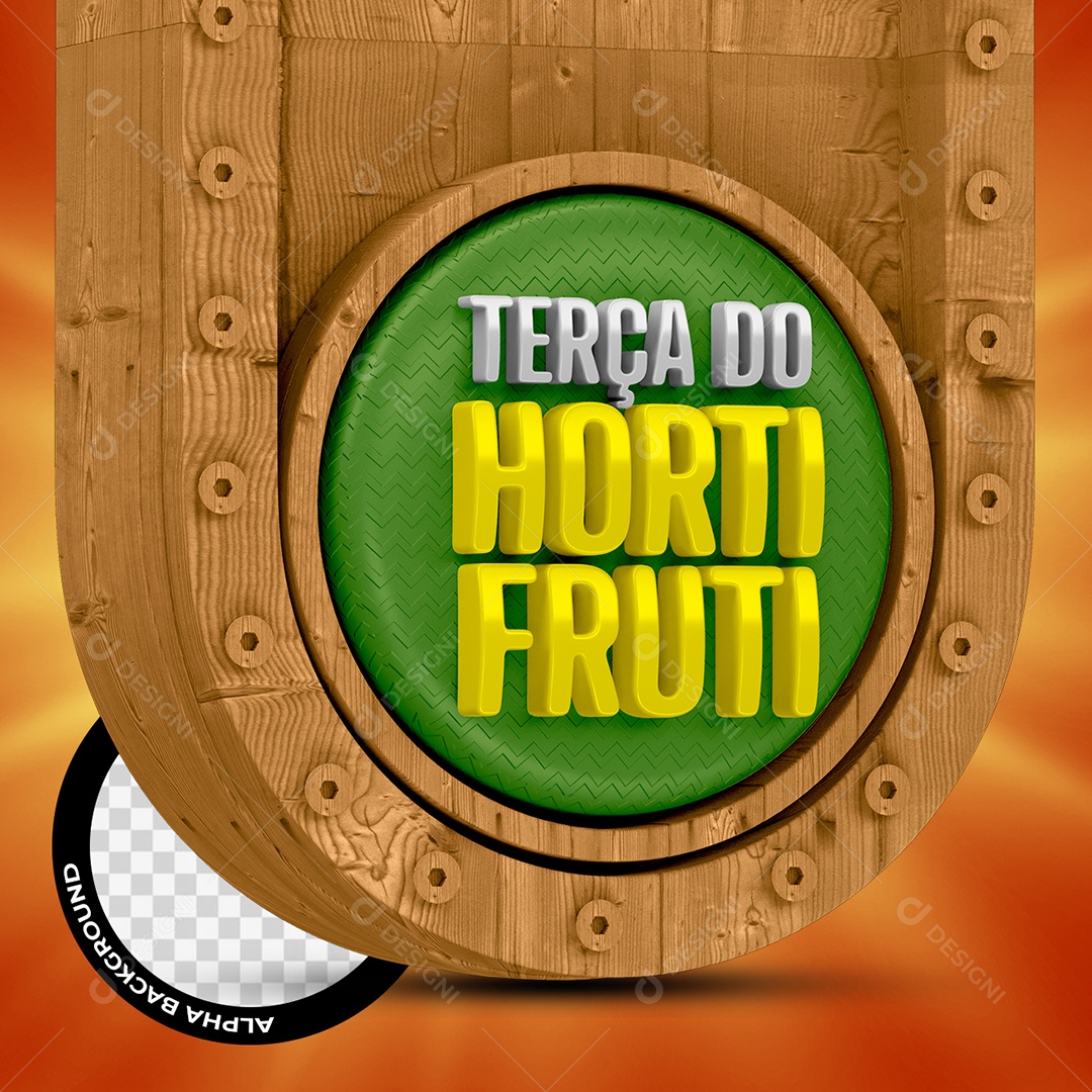 Terça Do Hortifruti Selo 3D Branco Amarelo e Verde Selo 3D para Composição PSD