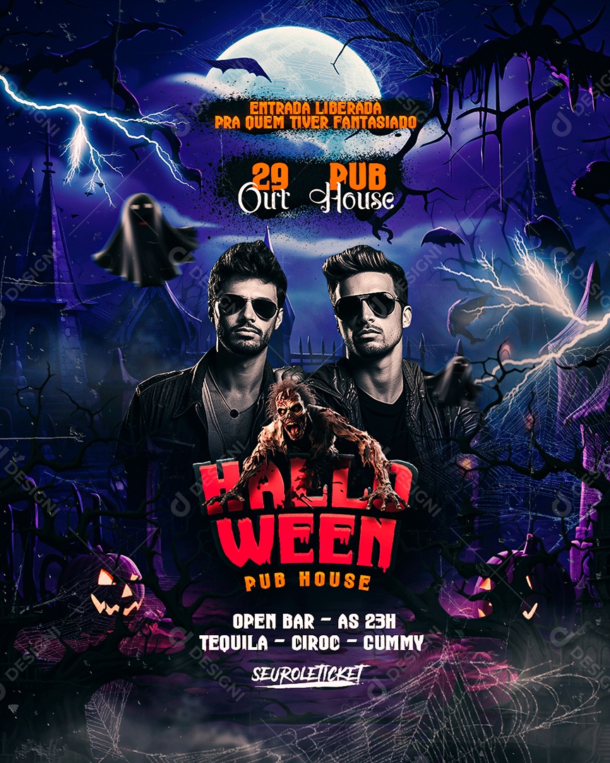 Flyer Halloween Pub House Open Bar Social Media PSD Editável