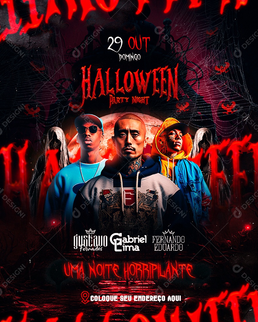 Flyer Halloween Party Night Gustavo Fernades Gabriel Lima Fernando Eduardo Social Media PSD Editável