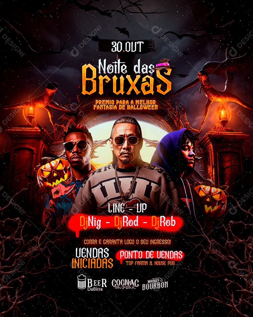 Flyer Halloween Noite Das Bruxas Line Up Dj Nig Dj Rod Dj Rob Social Media PSD Editável