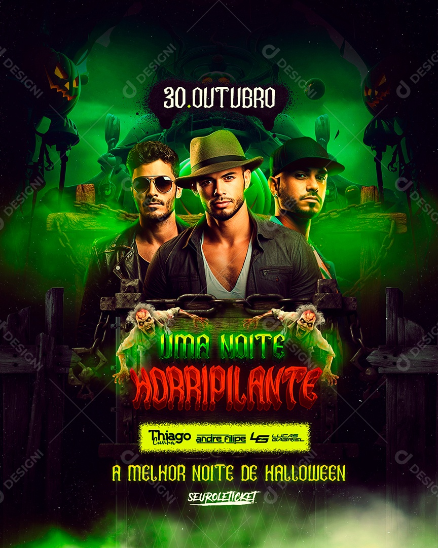 Flyer Halloween Uma Noite Horripilante Thiago Cunha Andre Filipe Lucas Gabriel Social Media PSD Editável