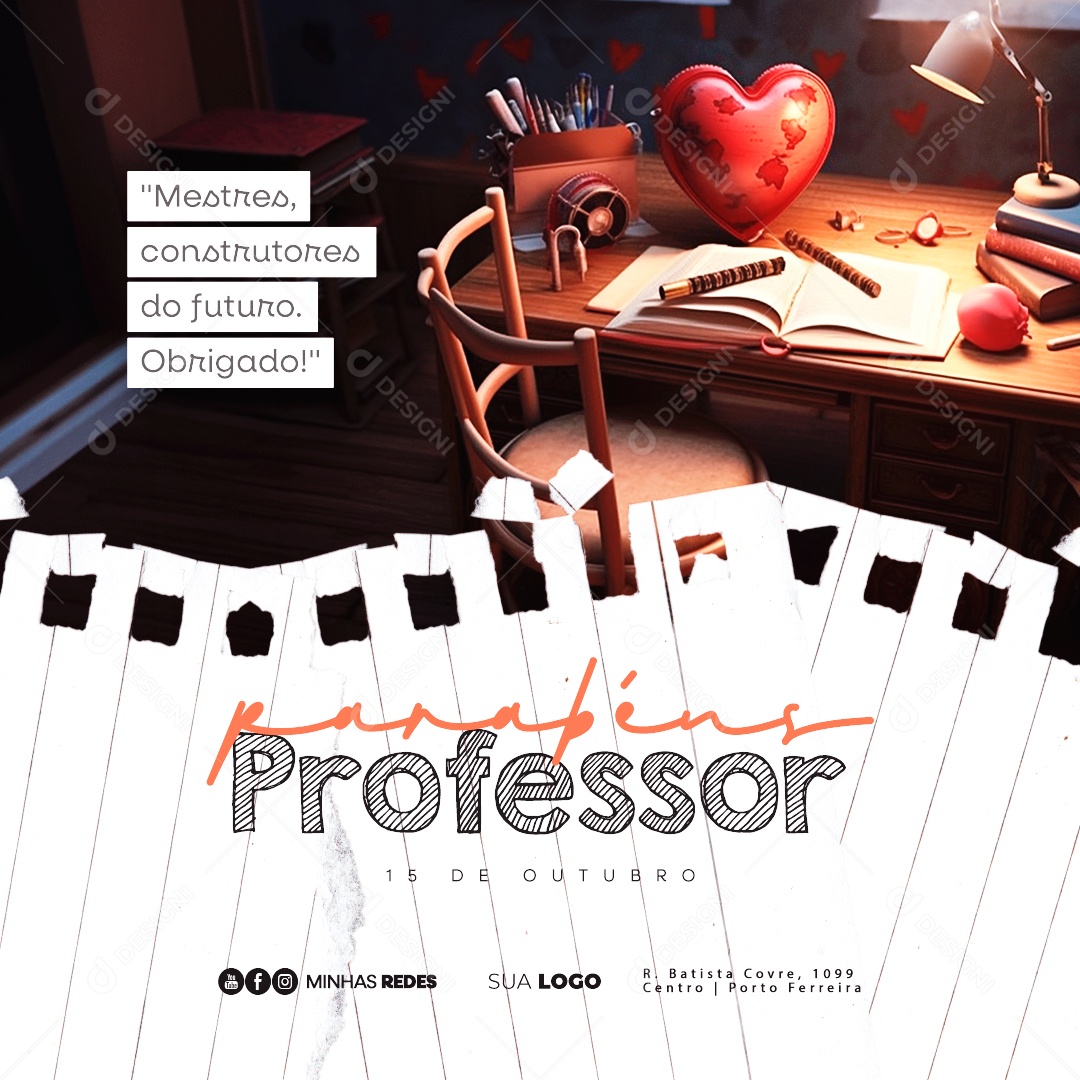 Dia Do Professor Mestres Construtores do Futuro Obrigado Social Media PSD Editável
