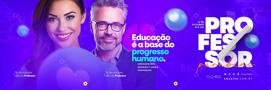 Carrossel Dia Do Professor Educação é a Base do Progresso Humano Social Media PSD Editável