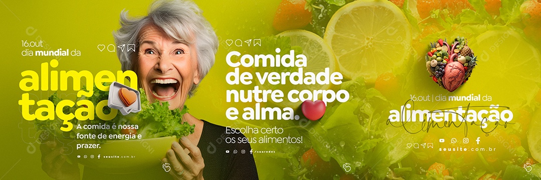 Carrossel Dia Mundial da Alimentação Comida de Verdade Nutri Corpo e Alma Social Media PSD Editável