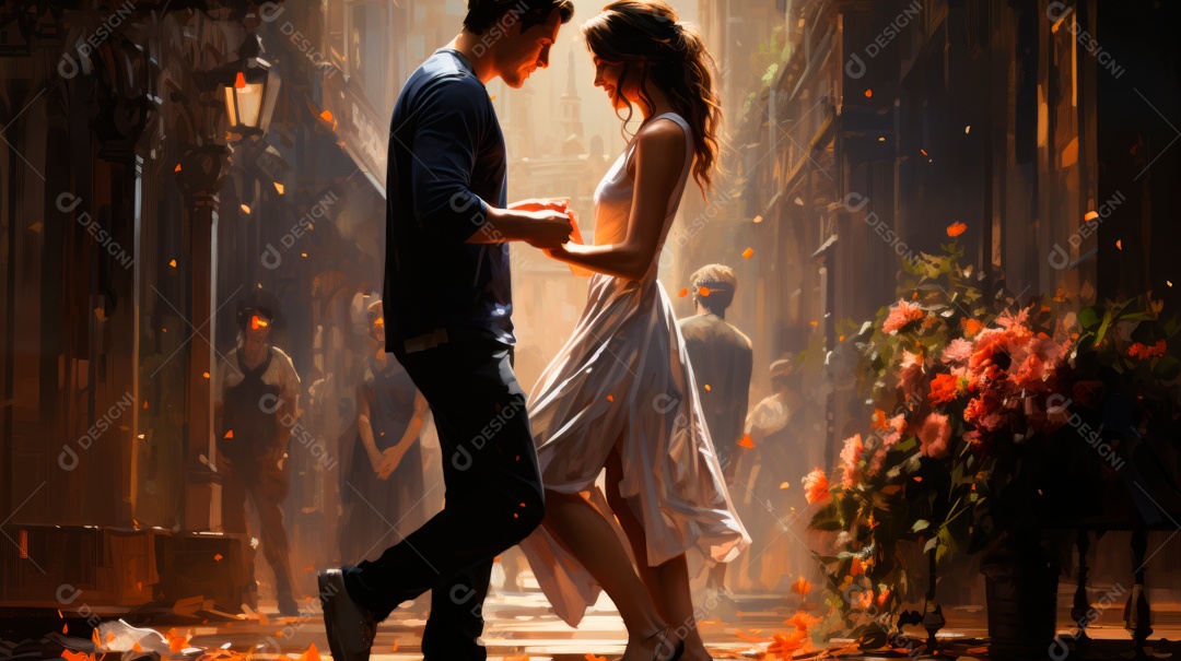 Silhueta de casal sobre uma floresta.