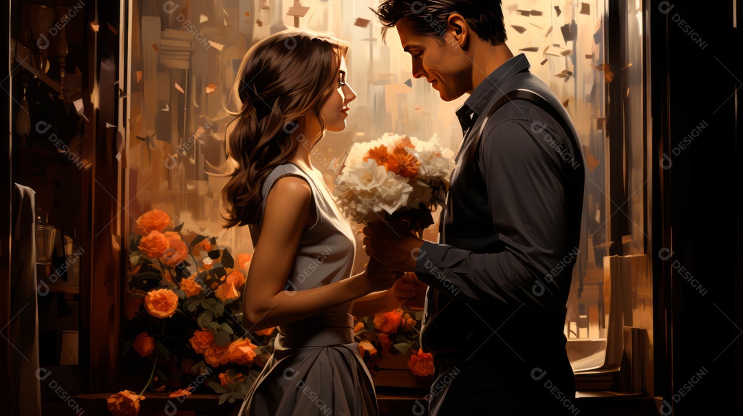 Silhueta de casal sobre uma floresta.