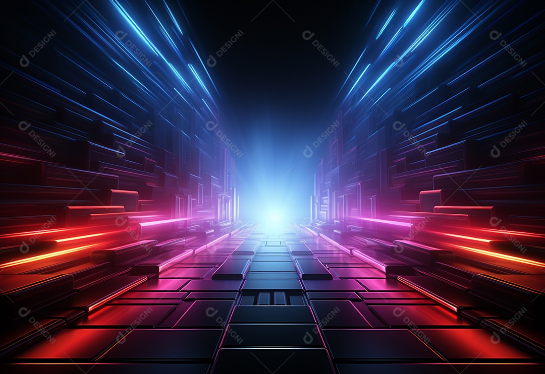 Amarelo e vermelho Neon iluminado cenário futurista imagem realista, ultra hd, design alto muito detalhado