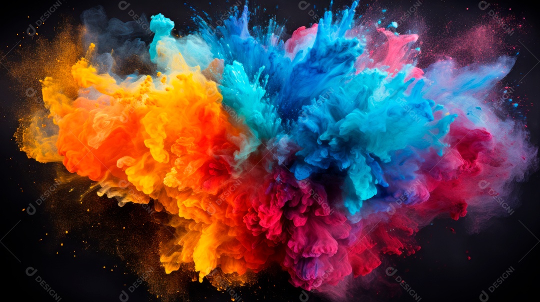 Holi Festival colorido arco-íris pintura cor pó explosão 25 de março Generative AI.