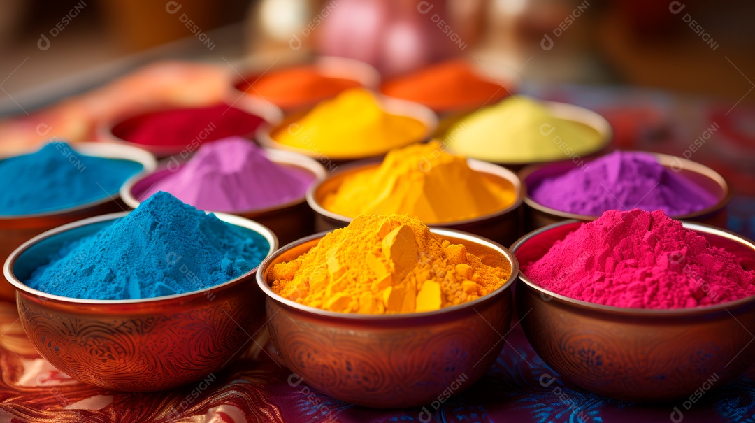 Pó colorido do Festival Holi. cores gulal orgânicas na tigela 25 de março IA generativa.