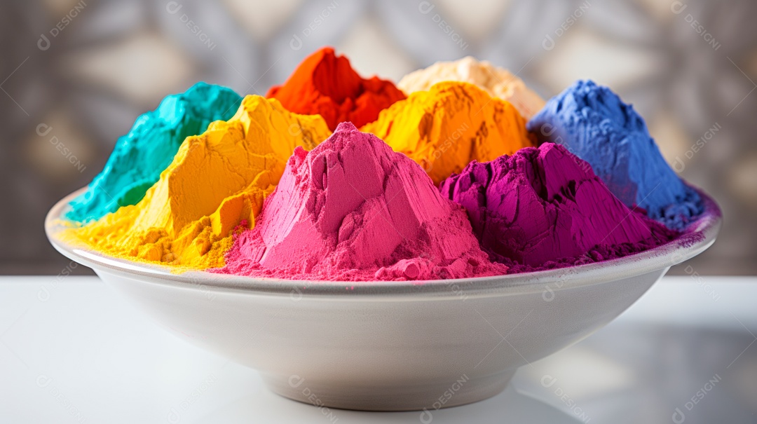 Pó colorido do Festival Holi. cores gulal orgânicas na tigela 25 de março IA generativa.