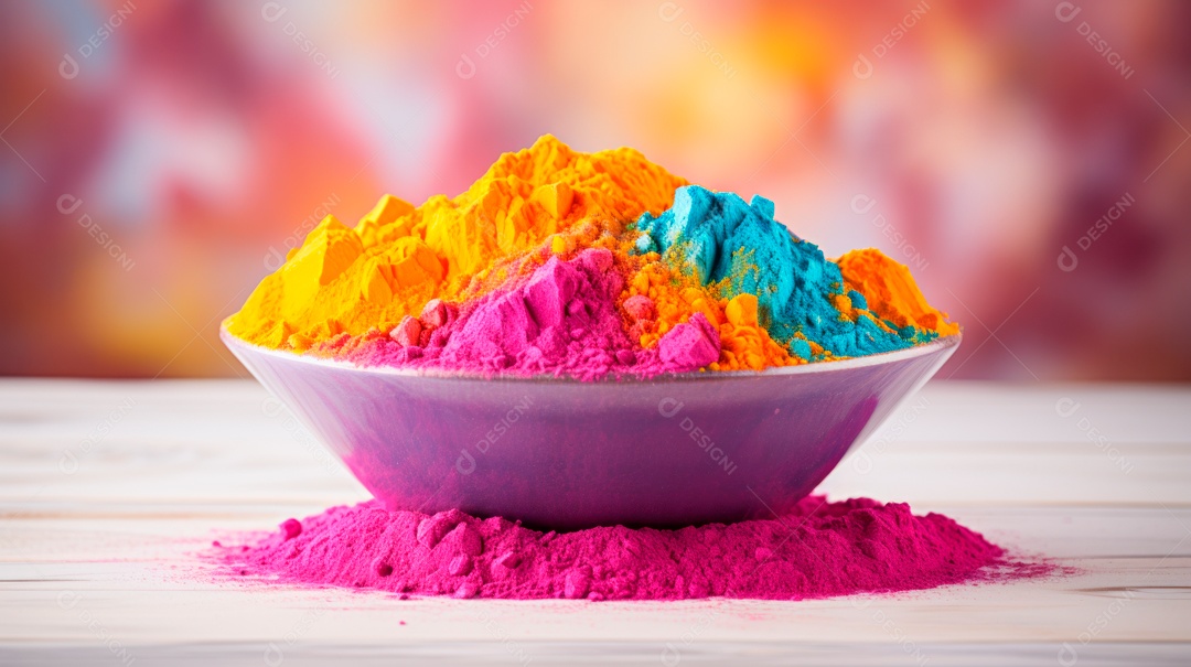 Pó colorido do Festival Holi. cores gulal orgânicas na tigela 25 de março IA generativa.