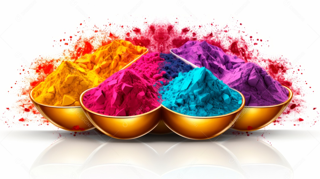 Pó colorido do Festival Holi. cores gulal orgânicas na tigela 25 de março IA generativa.