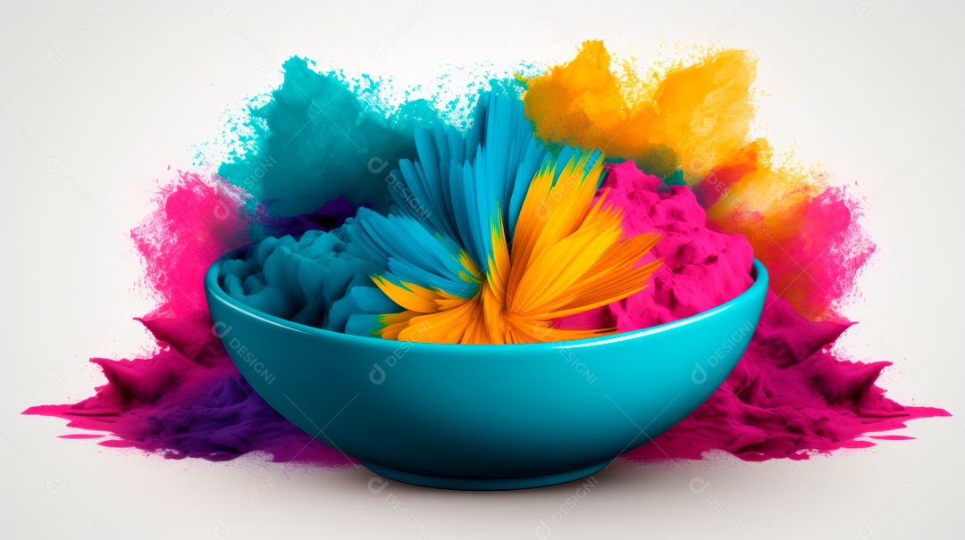 Pó colorido do Festival Holi. cores gulal orgânicas na tigela 25 de março IA generativa.