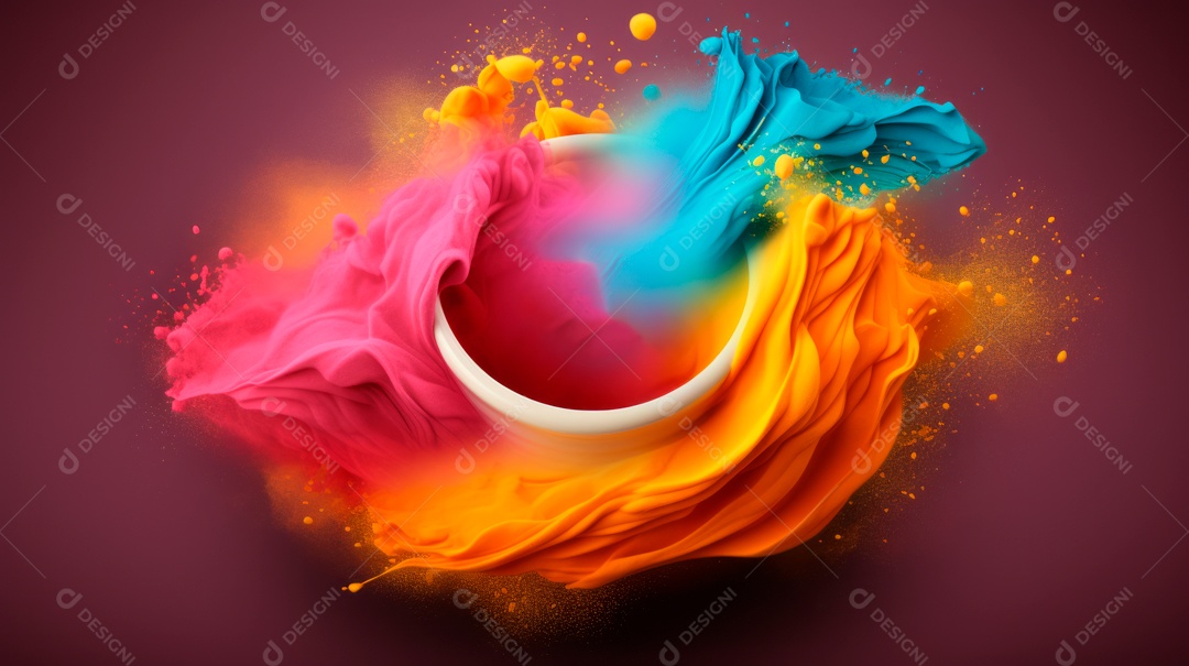 Pó colorido do Festival Holi. cores gulal orgânicas na tigela 25 de março IA generativa.