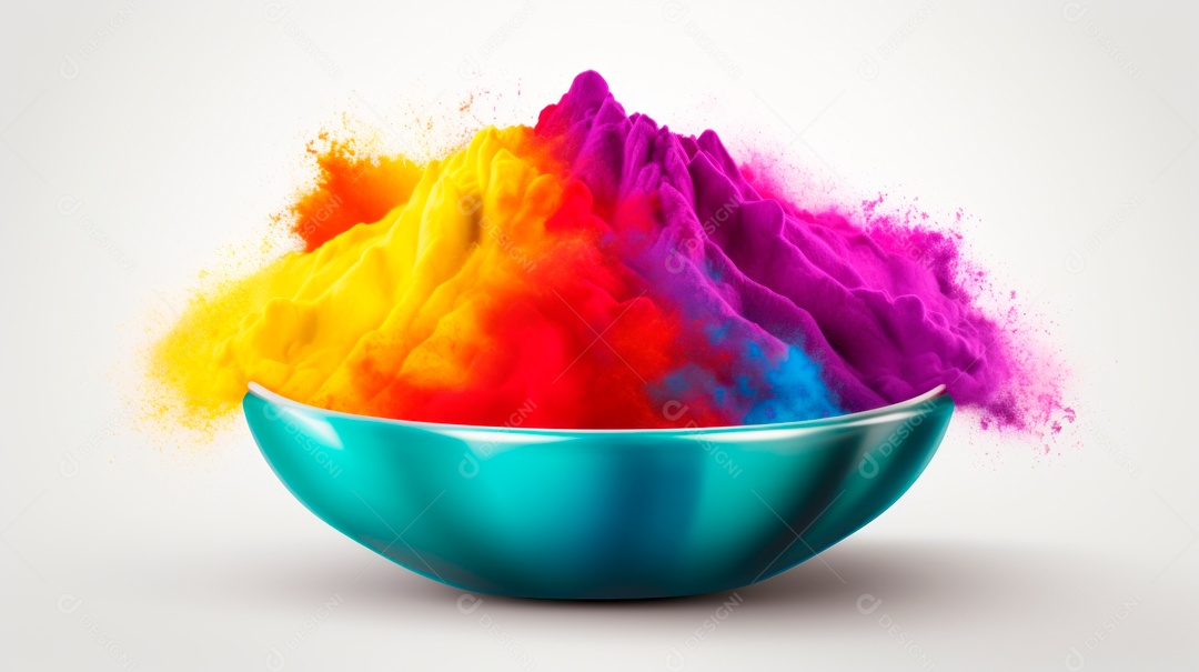 Pó colorido do Festival Holi. cores gulal orgânicas na tigela 25 de março IA generativa.