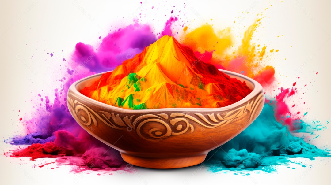 Pó colorido do Festival Holi. cores gulal orgânicas na tigela 25 de março IA generativa.