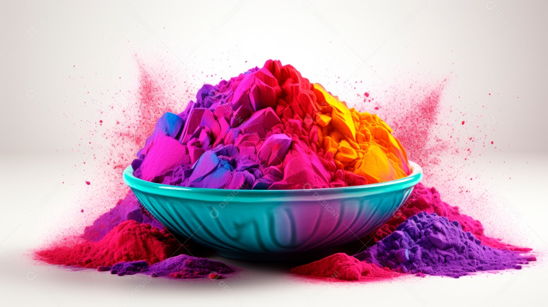 Pó colorido do Festival Holi. cores gulal orgânicas na tigela 25 de março IA generativa.