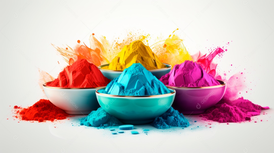 Pó colorido do Festival Holi. cores gulal orgânicas na tigela 25 de março IA generativa.