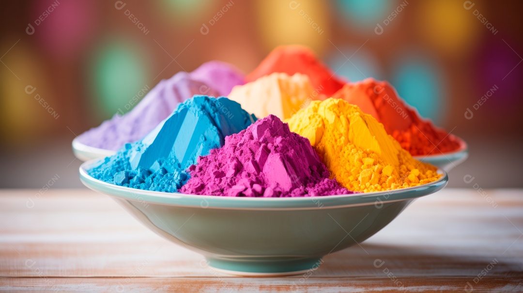 Pó colorido do Festival Holi. cores gulal orgânicas na tigela 25 de março IA generativa.