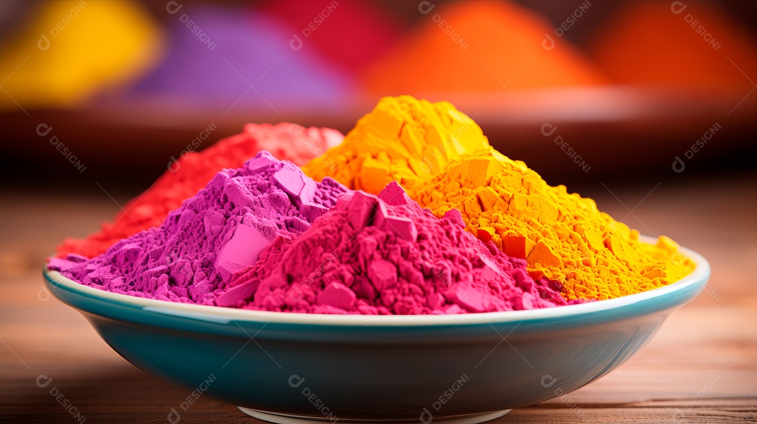 Pó colorido do Festival Holi. cores gulal orgânicas na tigela 25 de março IA generativa.