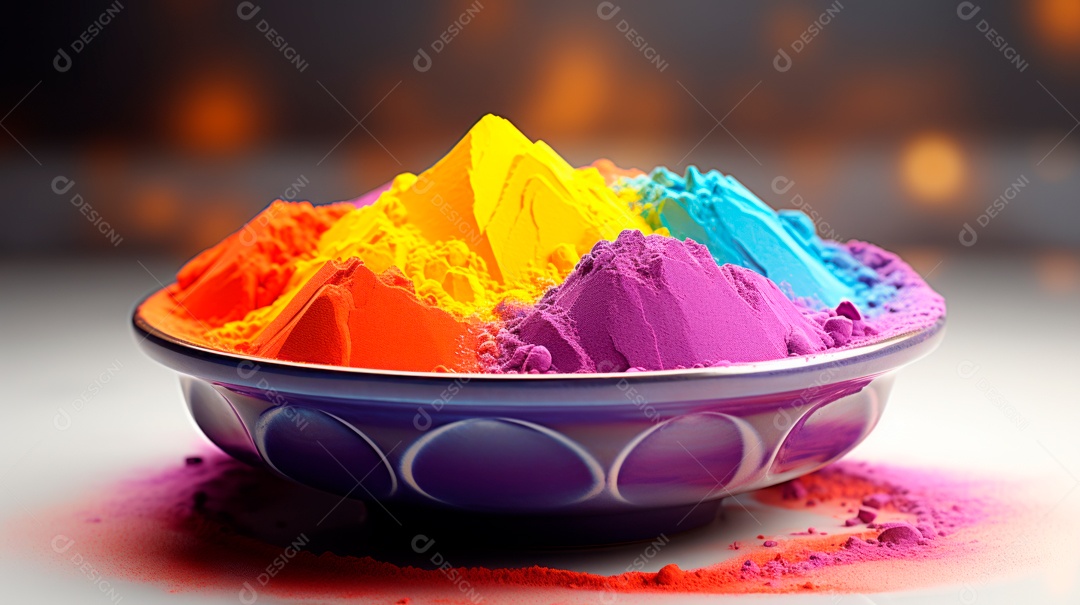 Pó colorido do Festival Holi. cores gulal orgânicas na tigela 25 de março IA generativa.