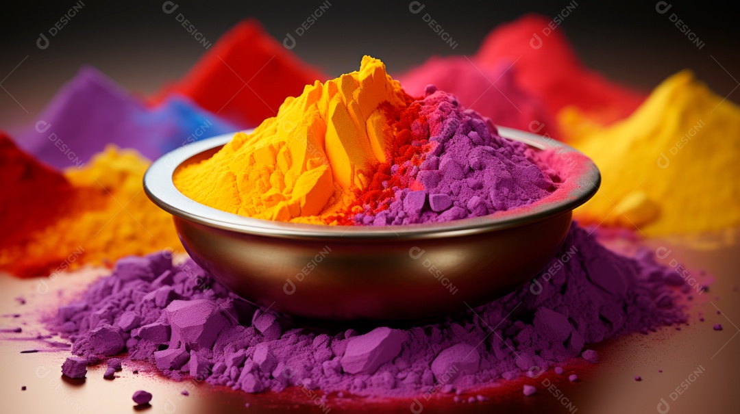 Pó colorido do Festival Holi. cores gulal orgânicas na tigela 25 de março IA generativa.