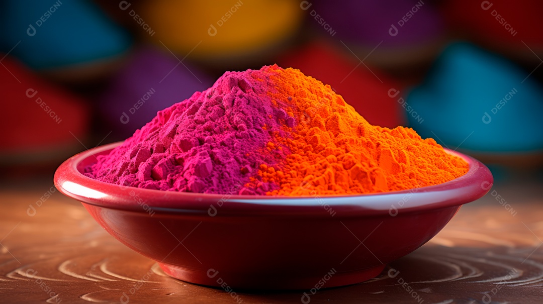 Pó colorido do Festival Holi. cores gulal orgânicas na tigela 25 de março IA generativa.