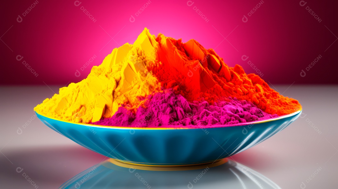 Pó colorido do Festival Holi. cores gulal orgânicas na tigela 25 de março IA generativa.