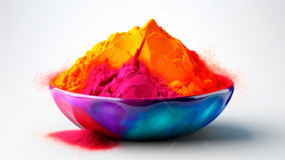 Pó colorido do Festival Holi. cores gulal orgânicas na tigela 25 de março IA generativa.