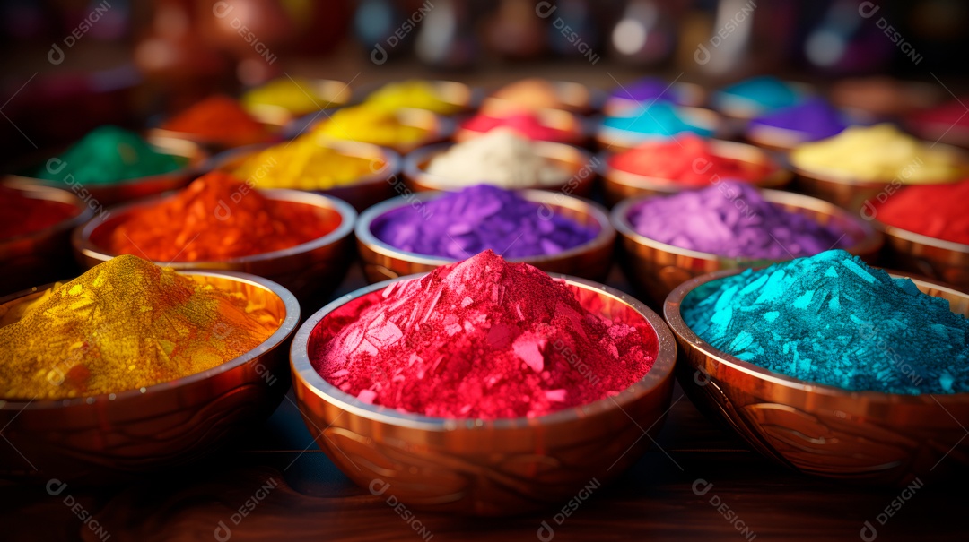 Pó colorido do Festival Holi. cores gulal orgânicas na tigela 25 de março IA generativa.