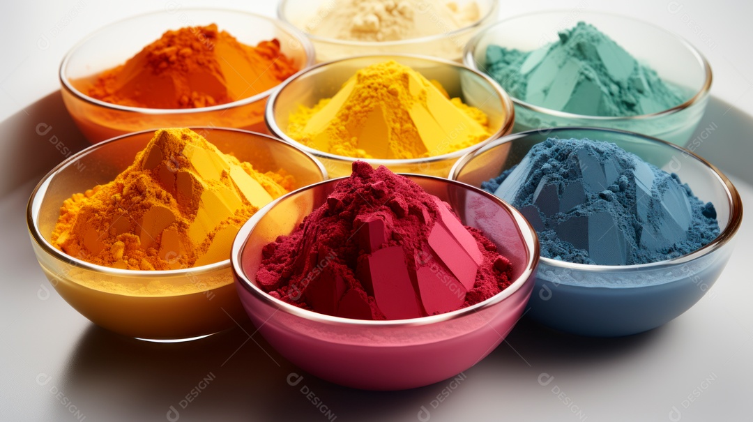 Pó colorido do Festival Holi. cores gulal orgânicas na tigela 25 de março IA generativa.