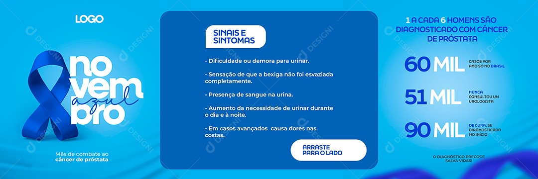 Carrossel Novembro Azul Mês de Combate ao Câncer de Próstata Social Media PSD Editável
