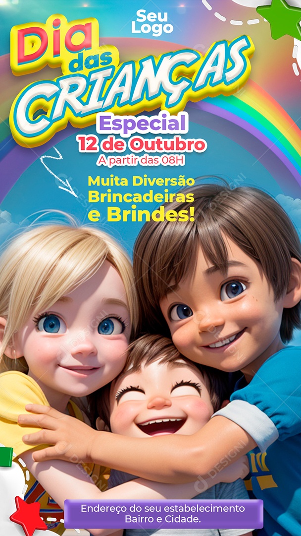 Story Dia das Crianças 12 de Outubro Especial Muita Diversão Brincadeiras e Brindes Social Media PSD Editável