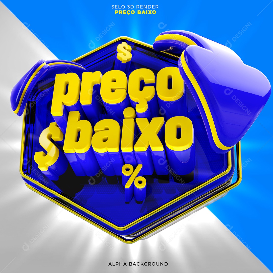 Preço Baixo Selo 3D Dourado e Azul para Composição PSD