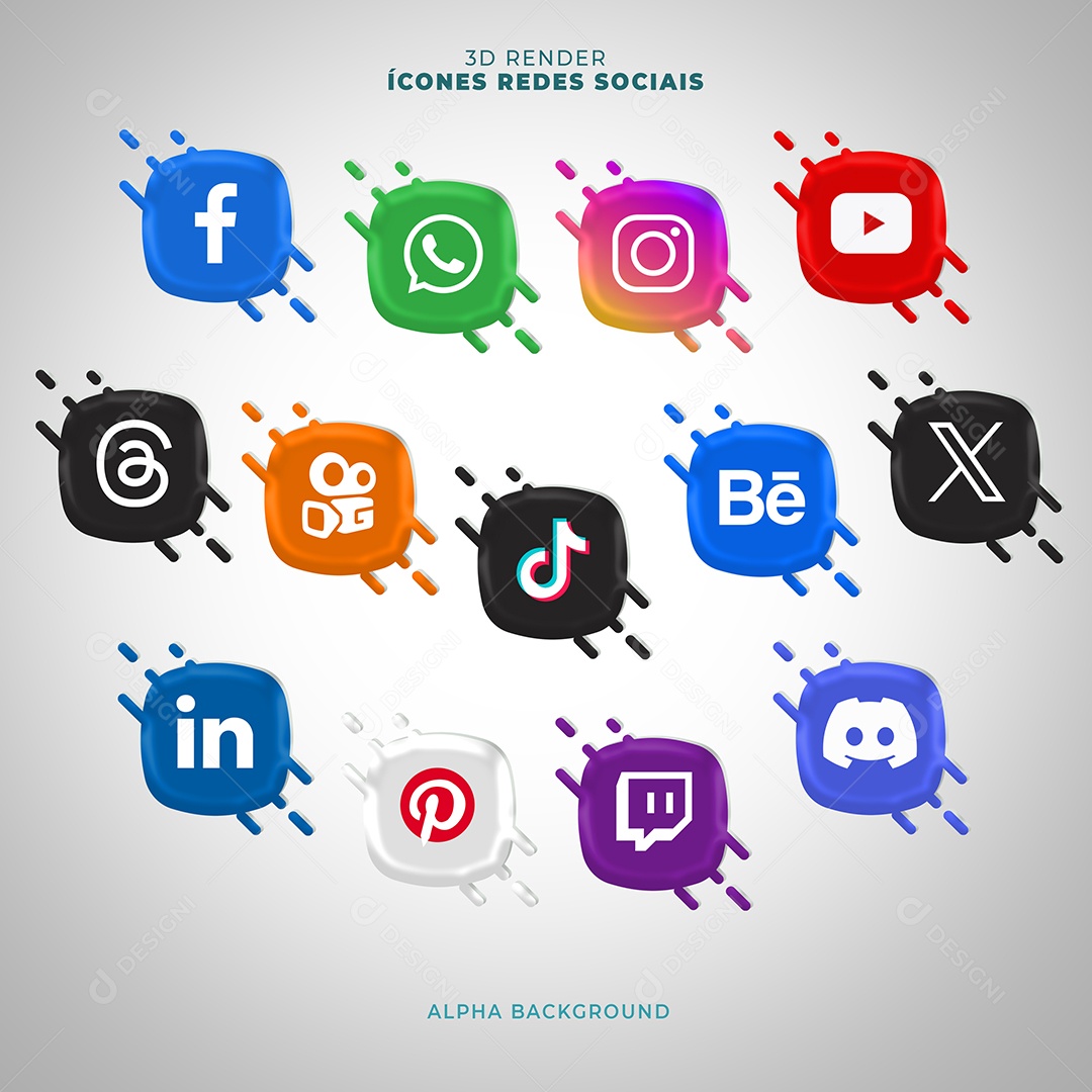 Redes Sociais Tiktok Whatsapp Twitter Instagram Facebook Ícone 3D para Composição PSD