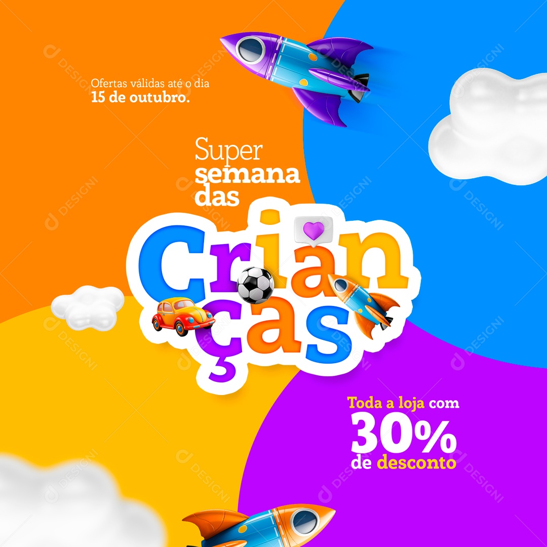 Social Media Super Semana Das Crianças Loja Com Desconto PSD Editável