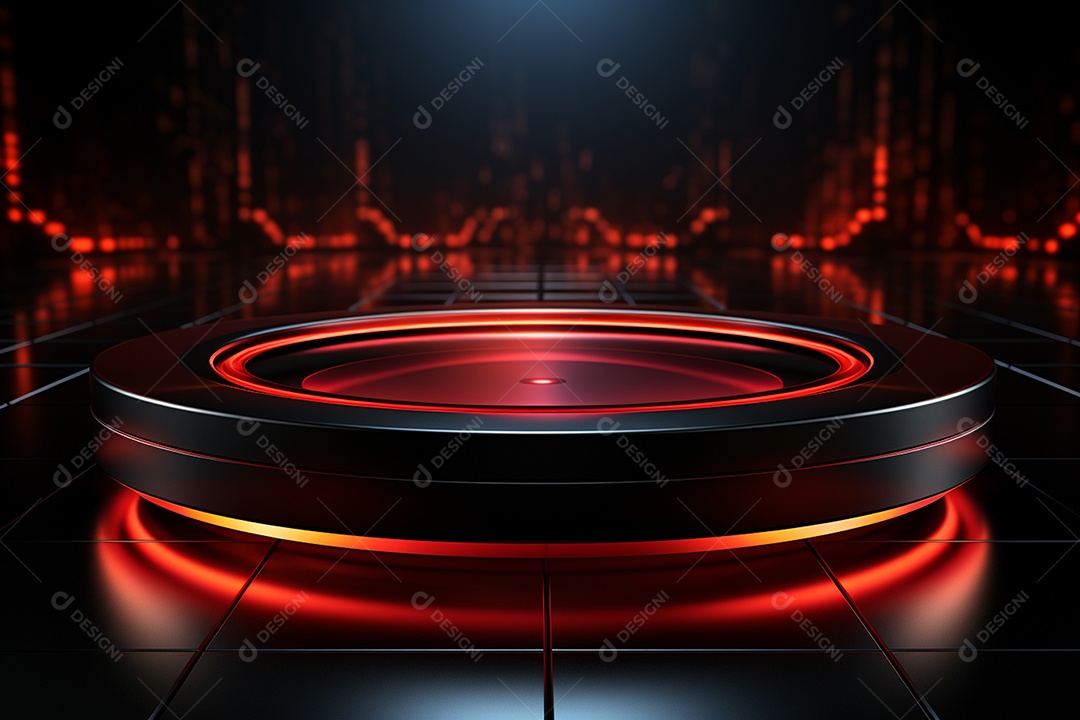 photo red light round podium and black background for mock up realistic image 00111