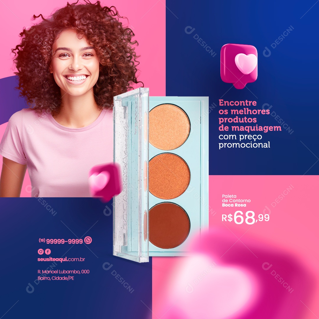 Encontre os Melhores Produtos de Maquiagem com Preço Promocional Social Media PSD Editável