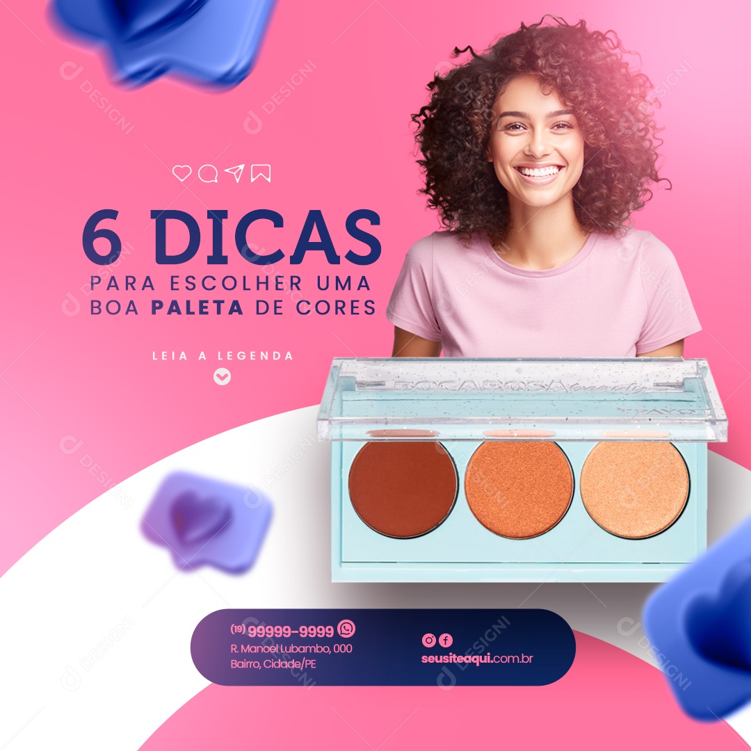 Maquiagem 6 Dicas para Escolher uma Boa Paleta de Cores Social Media PSD Editável