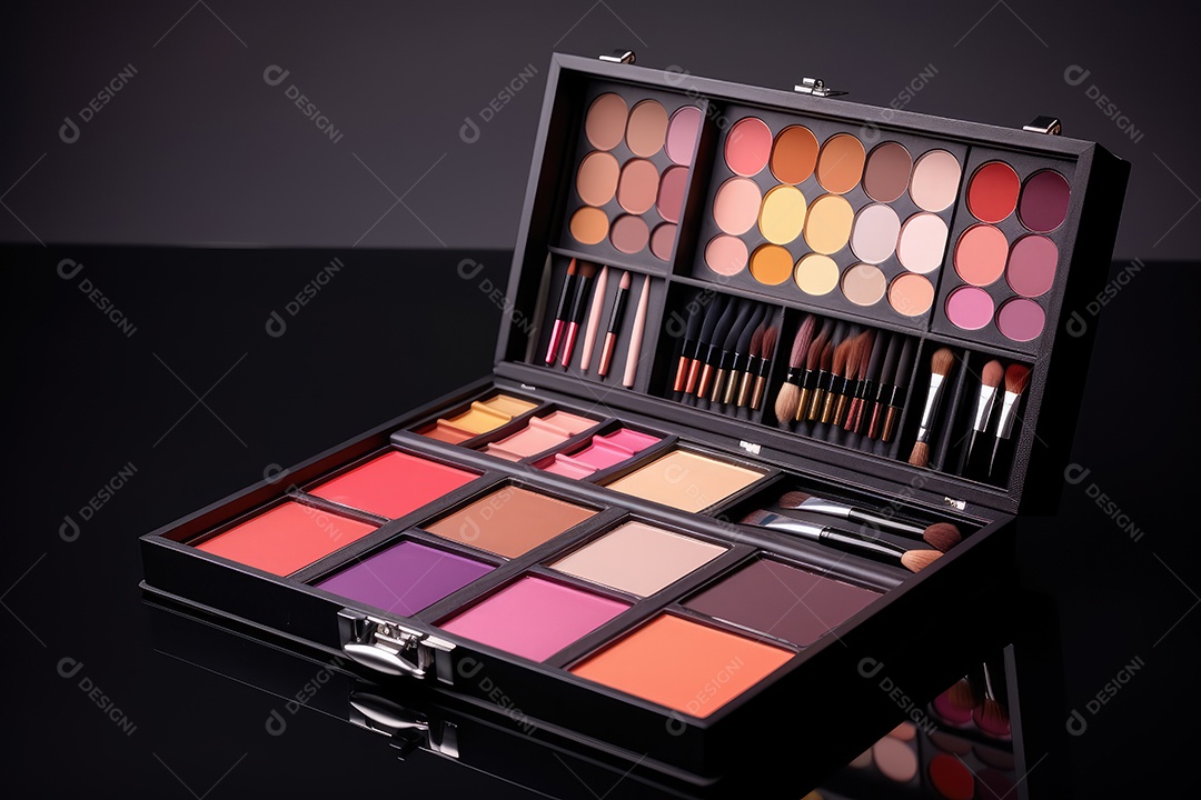 Estojo e conjunto de paleta de maquiagem profissional, cosméticos, pincéis, pincéis e esponjas