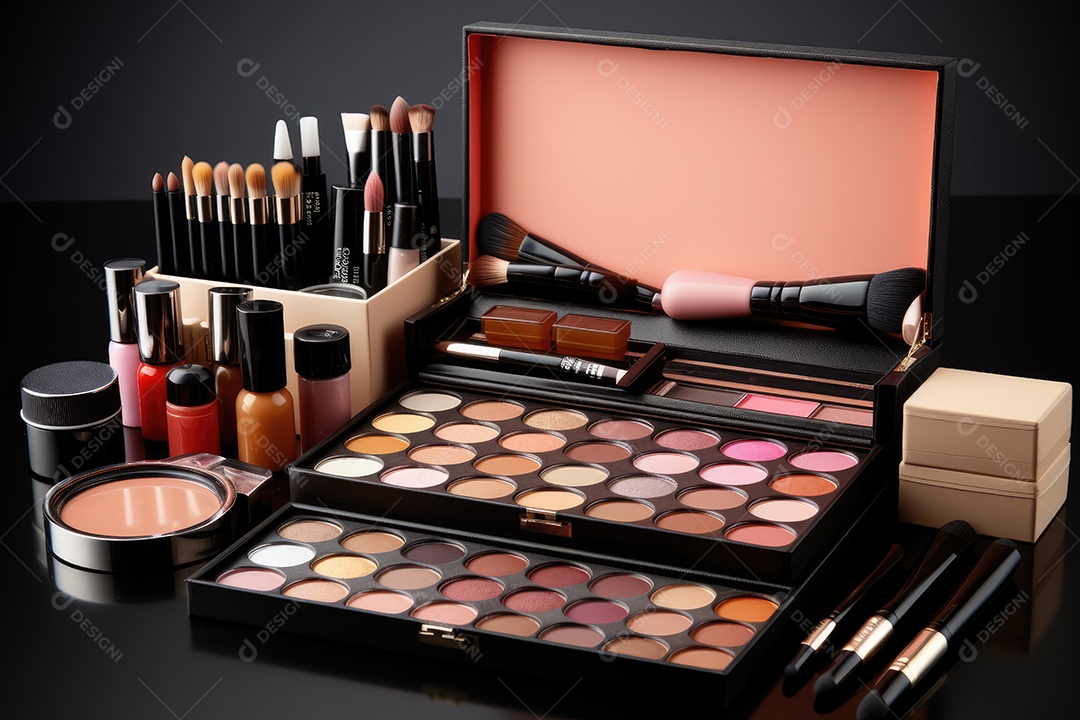 Estojo e conjunto de paleta de maquiagem profissional, cosméticos, pincéis, pincéis e esponjas