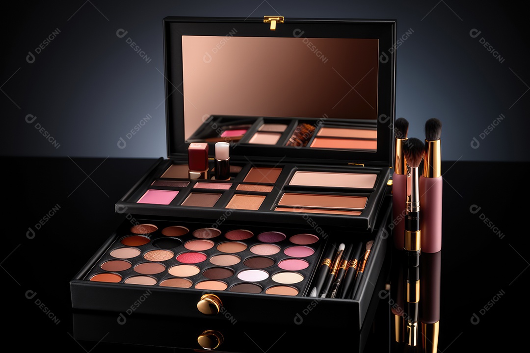 Estojo e conjunto de paleta de maquiagem profissional, cosméticos, pincéis, pincéis e esponjas