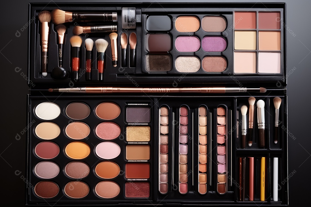 Estojo e conjunto de paleta de maquiagem profissional, cosméticos, pincéis, pincéis e esponjas